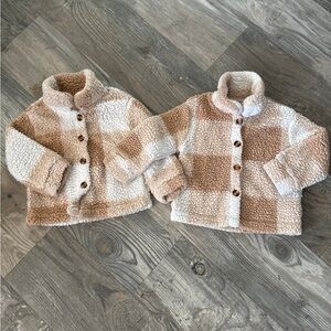 Twin UNISEX Sherpa Button Up Neutral Plaid Jackets Very Warm Fall Toddler Outfit